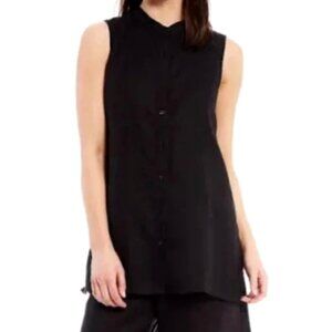 EILEEN FISHER Organic Handkerchief Linen Sleeveless Shirt Plus Sz 1X Black 205H